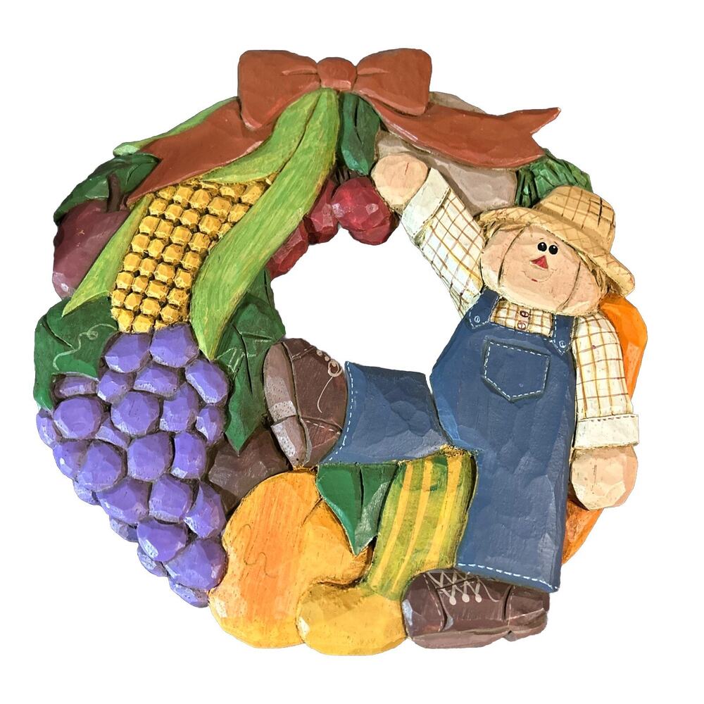 Eddie Walker Harvest Scarecrow Wreath Wall Plaque Midwest Of Cannon Falls Vtg